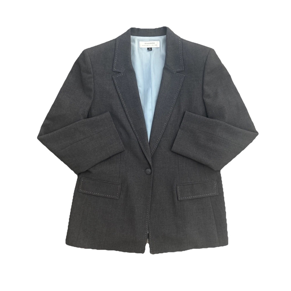 Tahari Arthur S. Levine Women's‎ Gray Blazer 16 Lined Decorative Pockets Trim